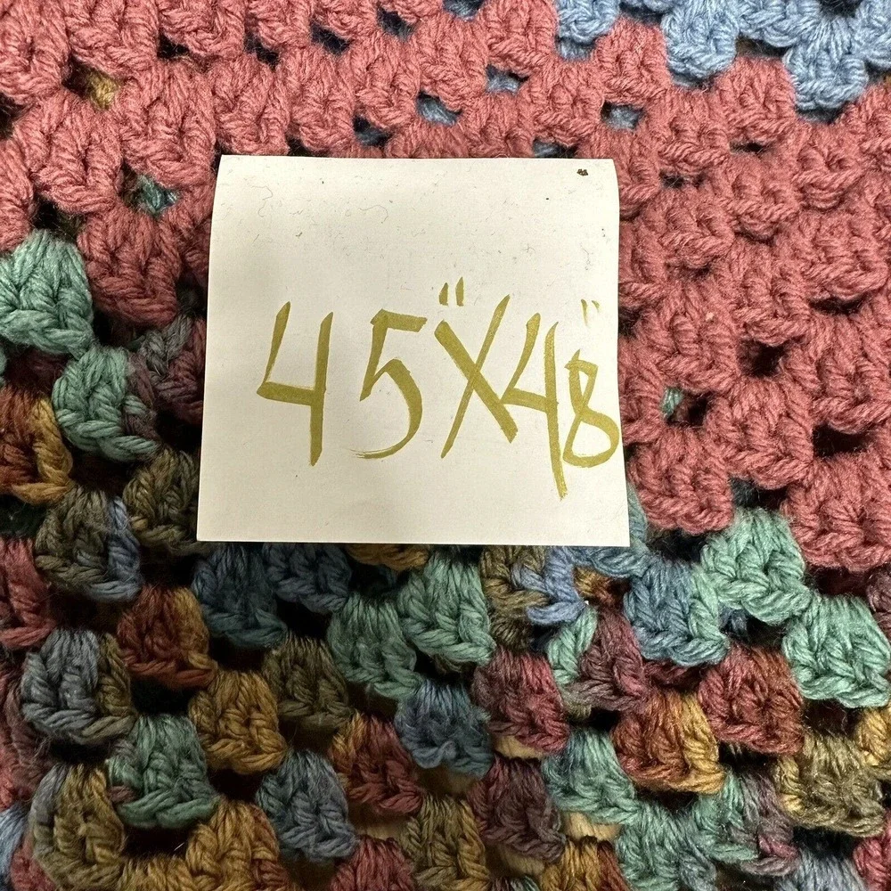 Vintage Handmade Crochet Afghan Rainbow Granny Square Blanket Lap Throw 45x48 In